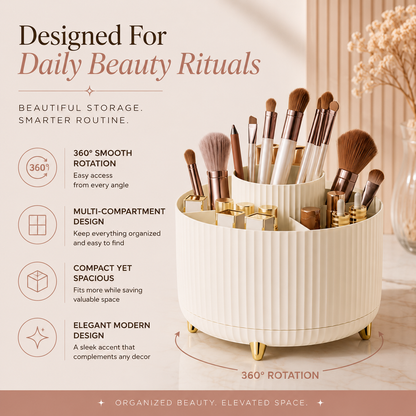 Liora Beauty™ Elegant 360° Rotating Makeup & Brush Organizer