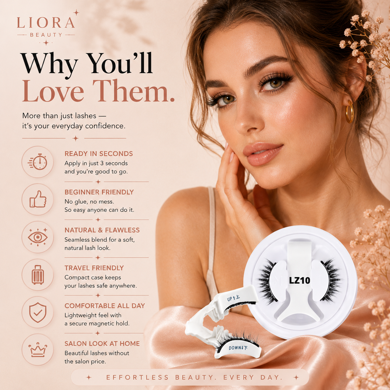 Liora Beauty™ Effortless Magnetic Lashes Kit | No-Glue Reusable Eyelashes