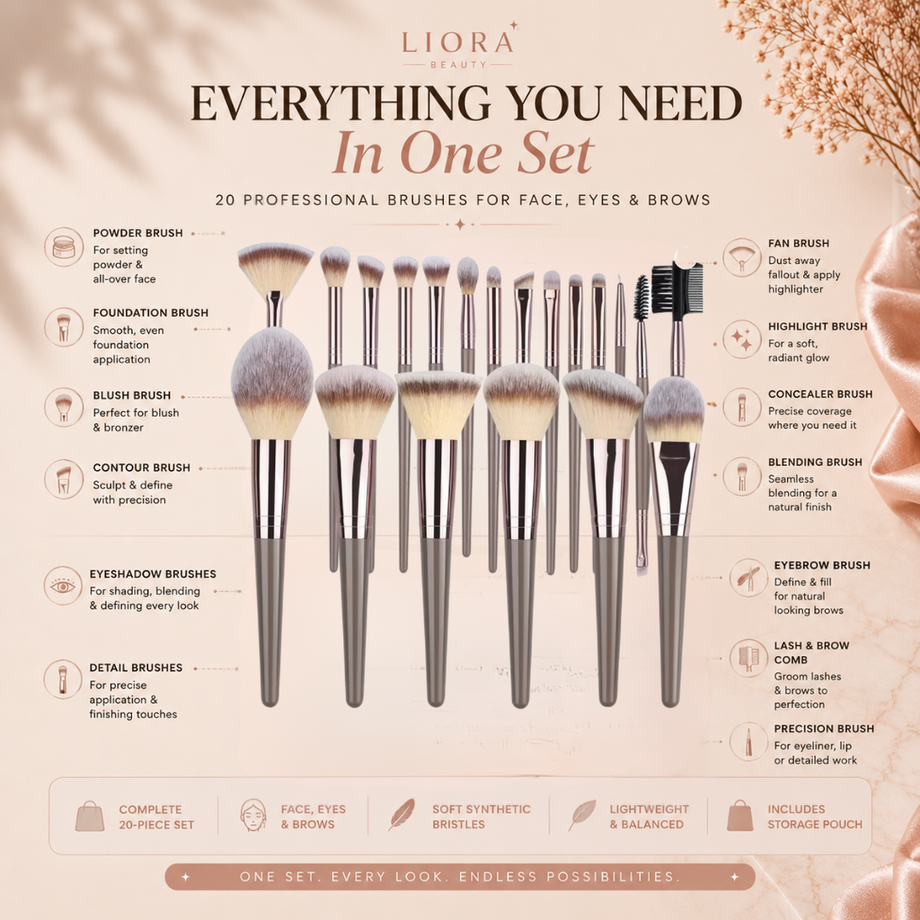 Liora Beauty™ The Flawless Finish 20-Piece Brush Collection & Pouch