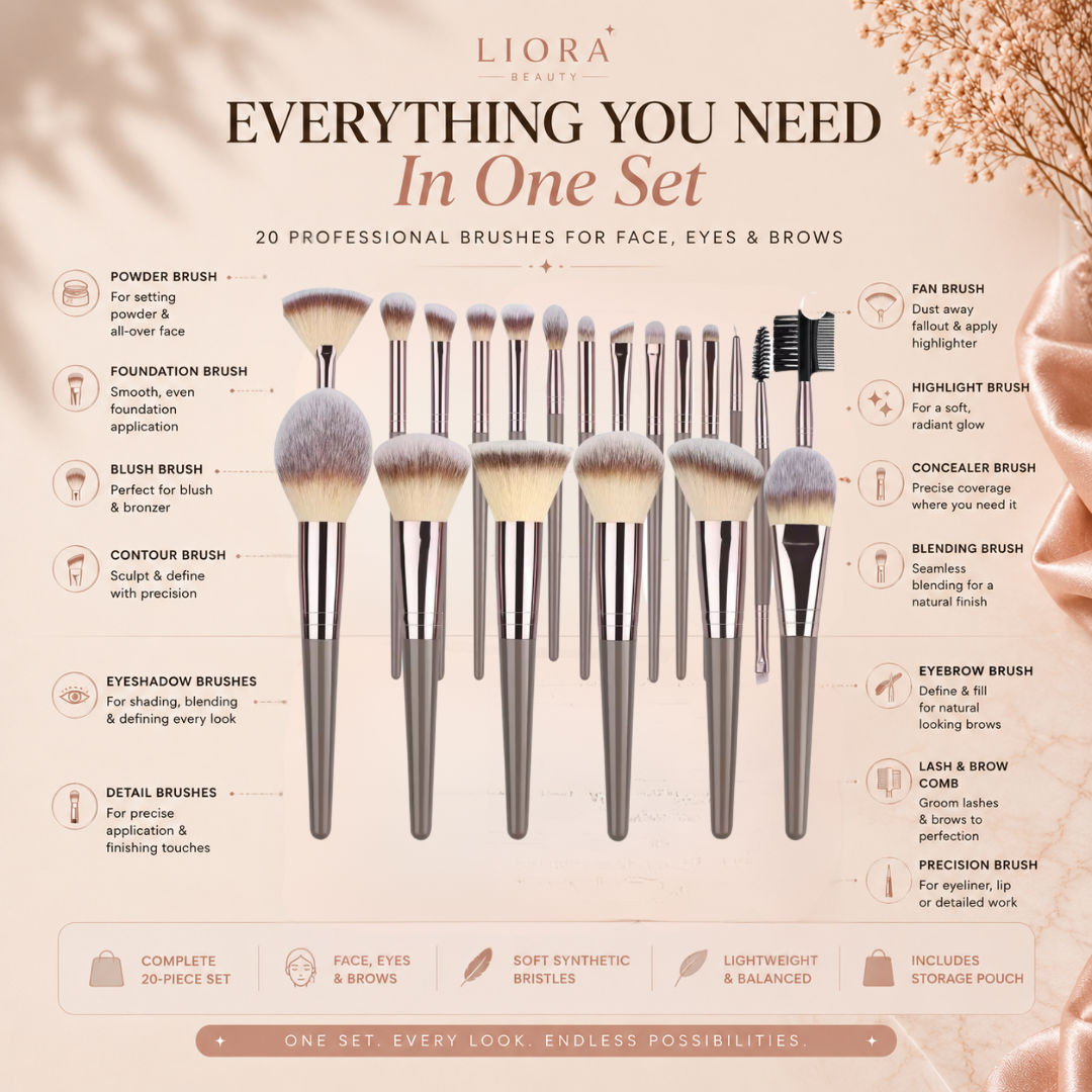 Liora Beauty™ The Flawless Finish 20-Piece Brush Collection & Pouch