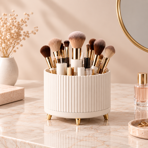 Liora Beauty™ Elegant 360° Rotating Makeup & Brush Organizer